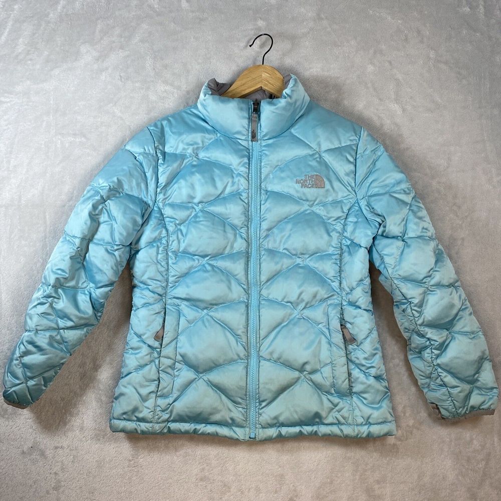 The North‎ Face youth girls Turquoise full zip puffer 2 pocket jackets X-Large